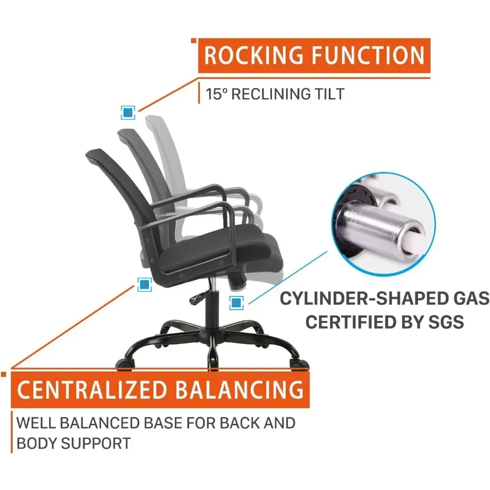 Chaise de Bureau Ergonomique en Maille Roulante, avec Support Lombaire de Direction, Design à Comcussion Réglable, pour Ordinateur de Bureau à Domicile, Paquet de 4