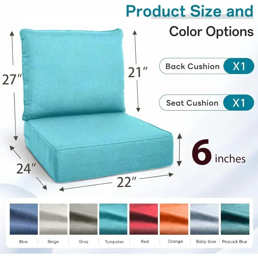Water-Resistant Outdoor Seat Cushion Set - 22x24x6 Inches, Removable Cover for Patio Furniture Chairs
