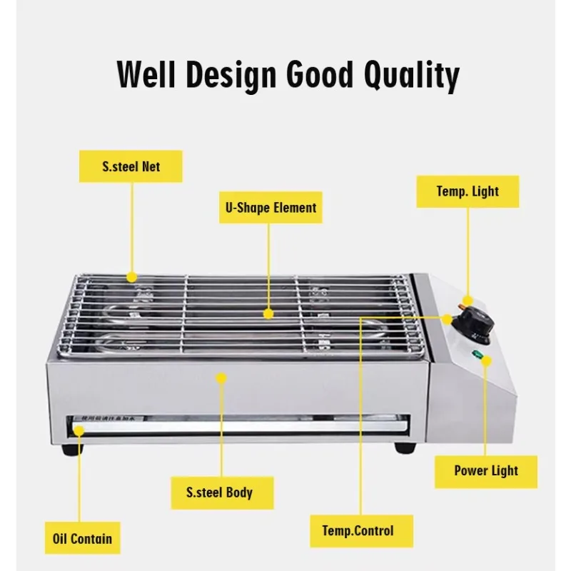 Smokeless Electric Barbecue Grill Bbq with Precision Temperature Control Stainless Steel Body view 2