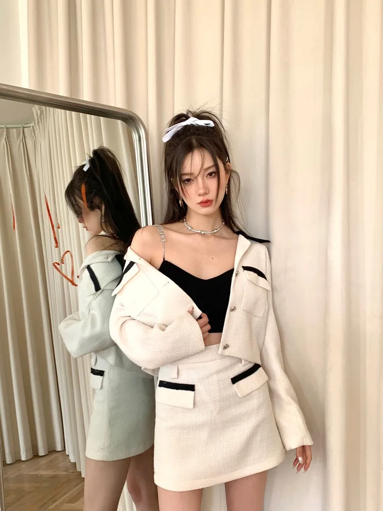 

LREEDOM Small Fraance Sle Suit Top And f Skirt Set Two-Piece Set L33024 Faionable Polyester Women's Ensemble