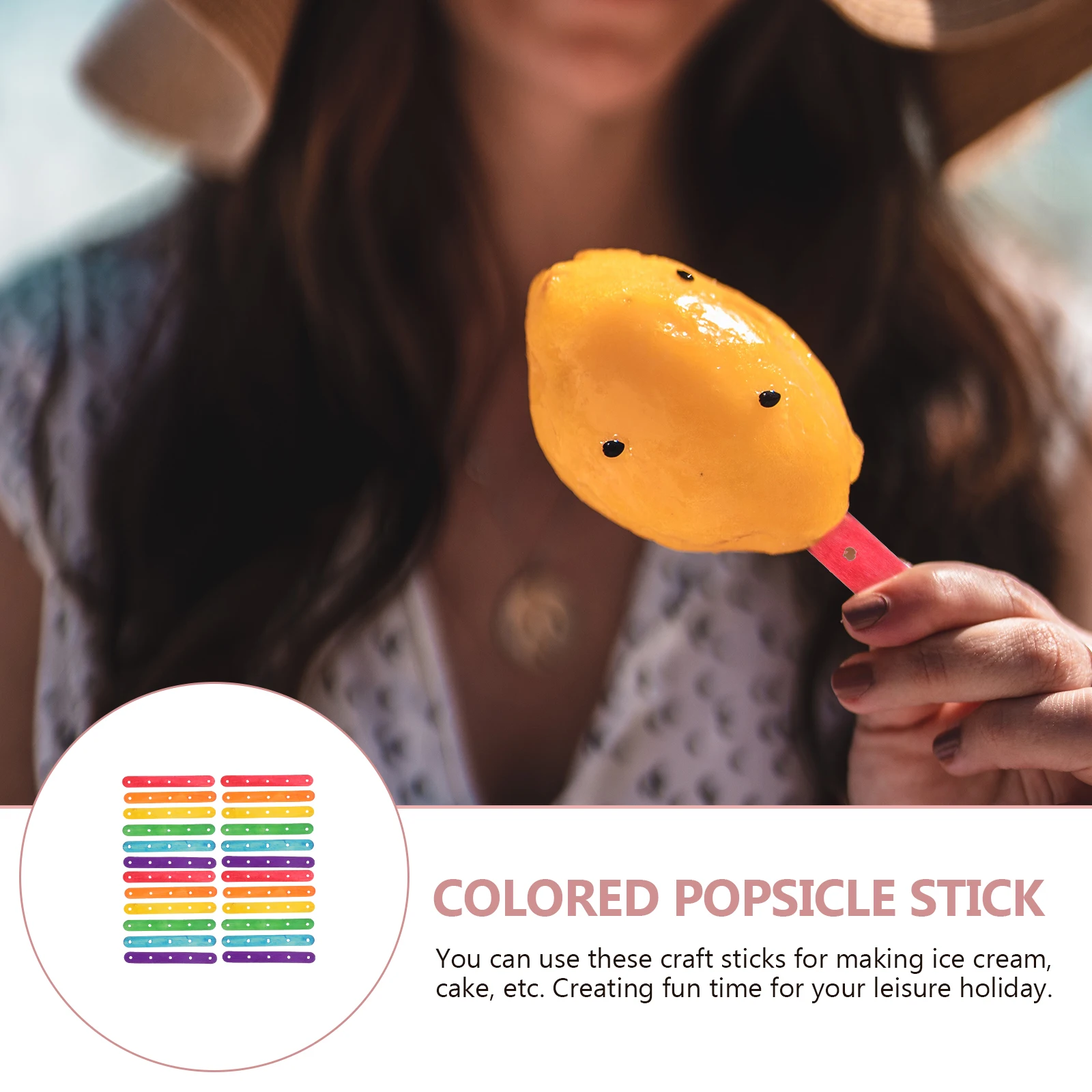 

100pcs Wood Colored Sticks DIY Ice Cream Stick Making Materials Lollipop Safe Smooth Wooden Popsicle