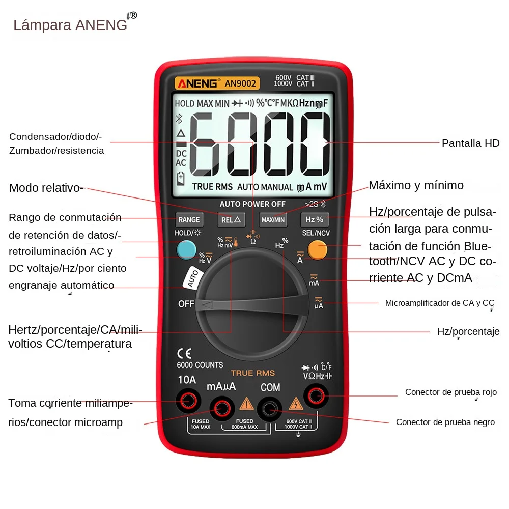 ANENG AN9002 Bluetooth Digital Multimeter 6000 Counts Professional MultimetroTrue RMS AC/DC Current Voltage Tester Auto-Range