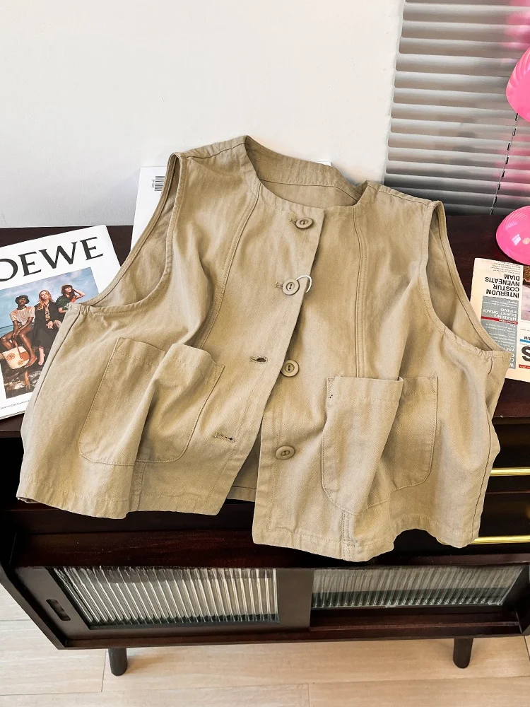 

Retro Japanese Sle Women's Vest Jaet Loose Slimming Design Large ket Casual Bal Top Summer Commute Wear