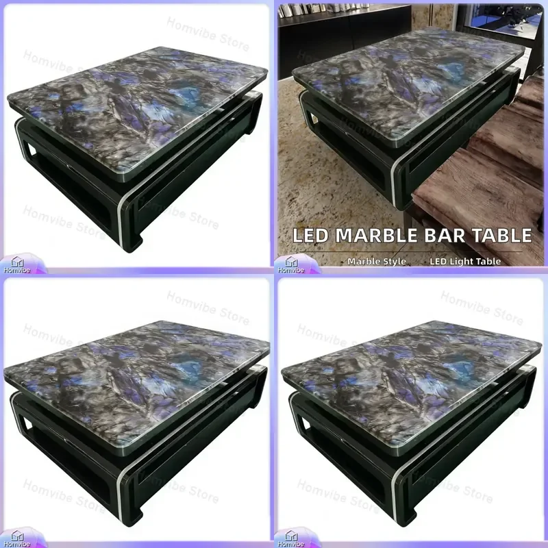 

Luminous Black Titanium Stainless Steel Bar Table for Home Bar Pub Restaurant Hotel Ballroom KTV Club Modern LED Dining Table