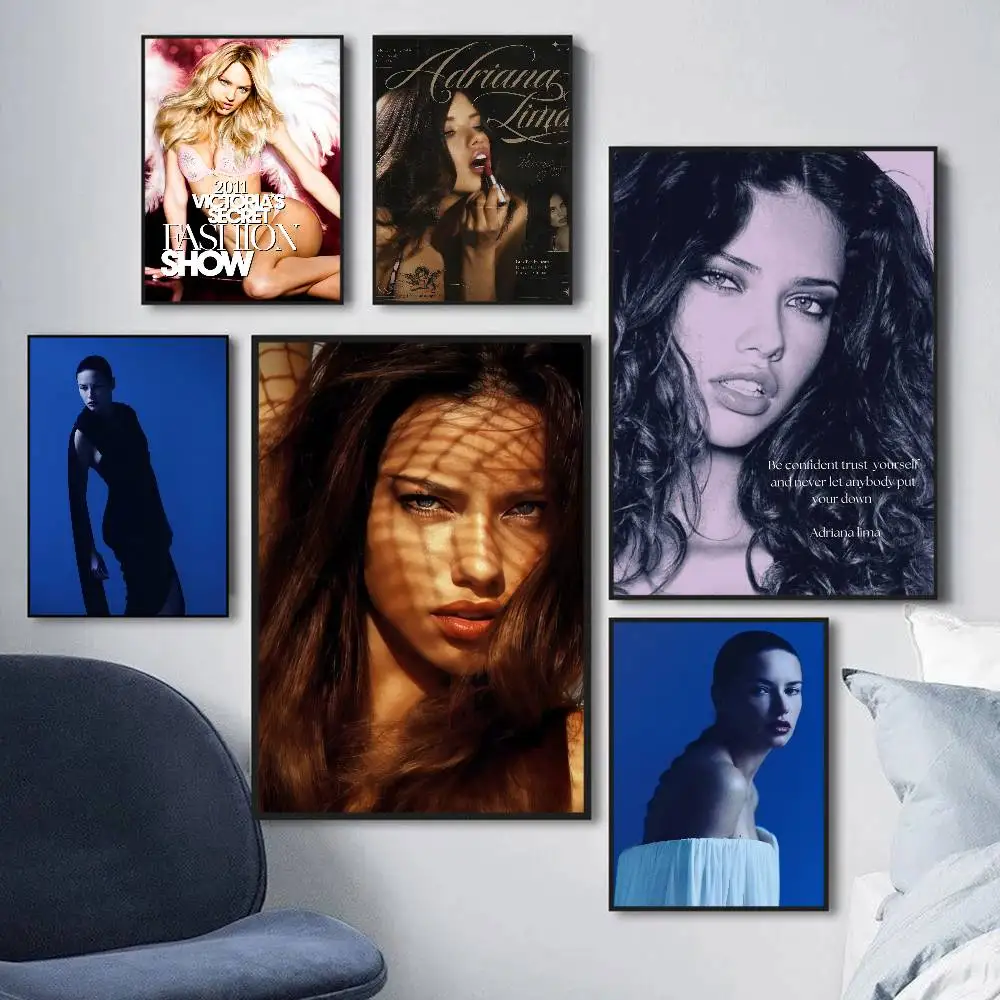Supermodels Adriana Secret Lima Anime Posters Sticky Whitepaper Sticker DIY Room Bar Cafe Kawaii Room Decor