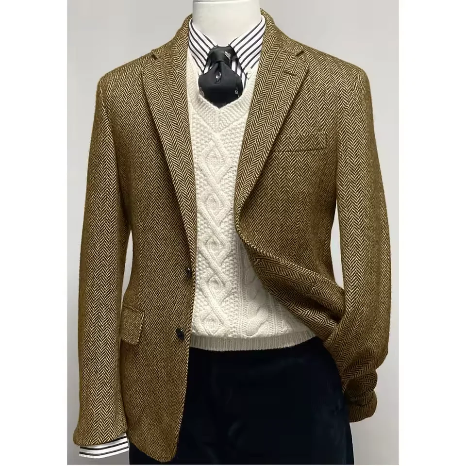 Veste de costume à chevrons pour hommes, simple boutonnage, mode décontractée, coupe cintrée, confortable et élégante, tenue d'affaires, manteau de tenue formelle