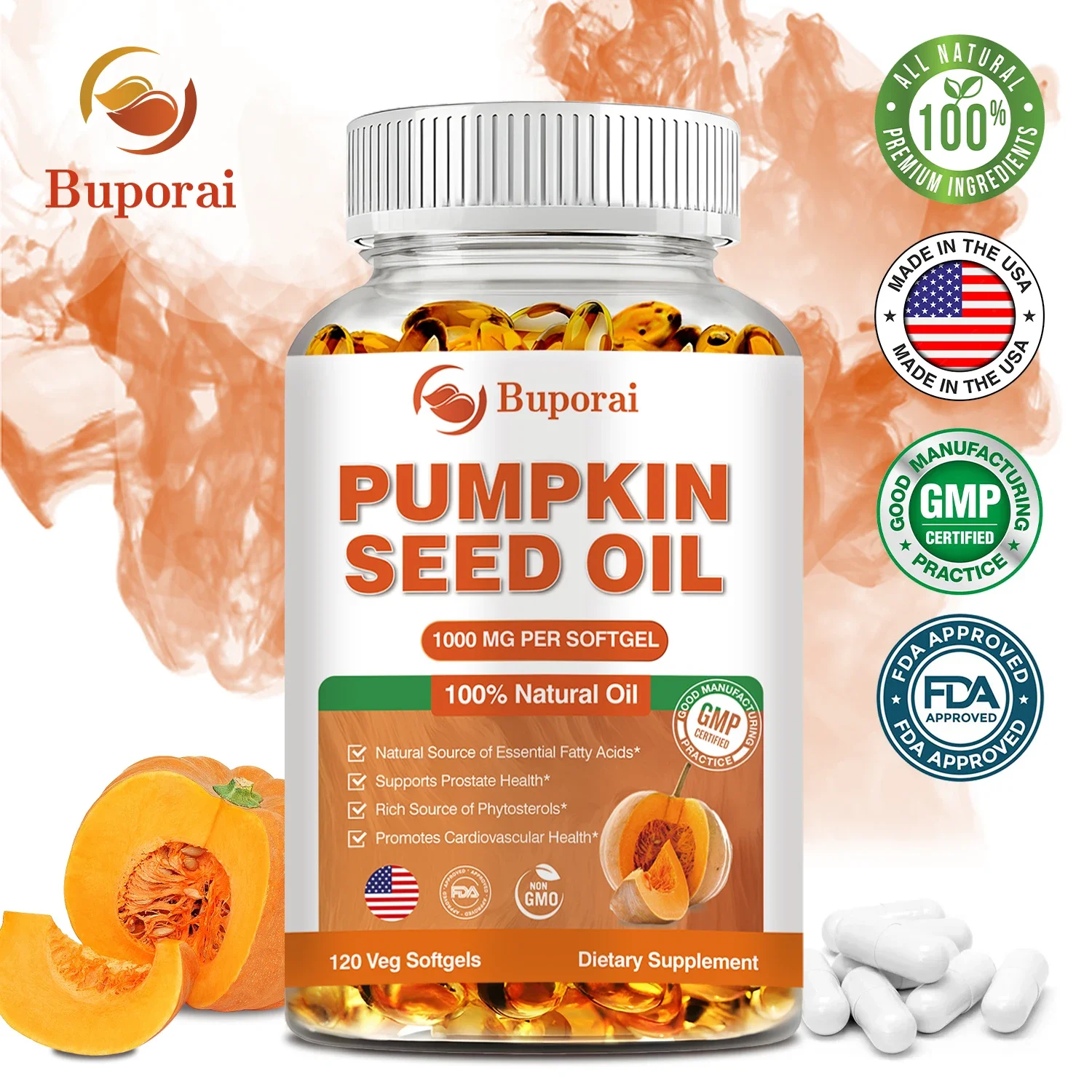 

Pumpkin Seed Oil - Promotes Hair Growth, Urinary Tract and Prostate Health, Cardiovascular Support