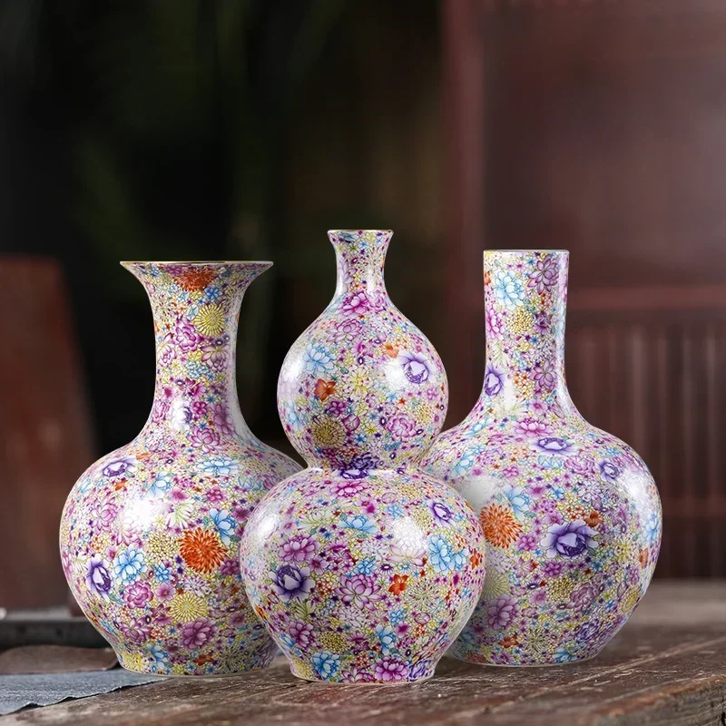 For Qing Yongzheng Painted Gold Pastel Colorful Flower Vase Retro Home Ornaments Antique Collection