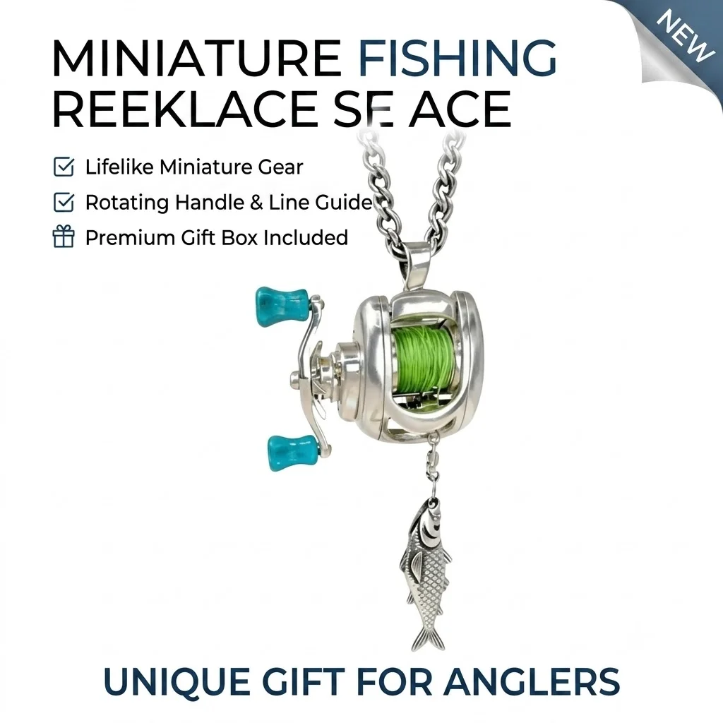 Premium Fishing Reel Pendant Necklace Unisex Rotating Removable Lure Charm Silver Plated Chain For Outdoor Angler Gift