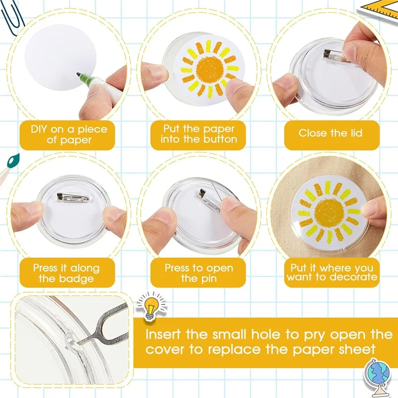 

AC23-100 шт. акриловые прозрачные пуговицы, сделайте свои собственные пуговицы, значок на пуговицах акрилового дизайна для школьных занятий своими руками, 2,25 дюйма