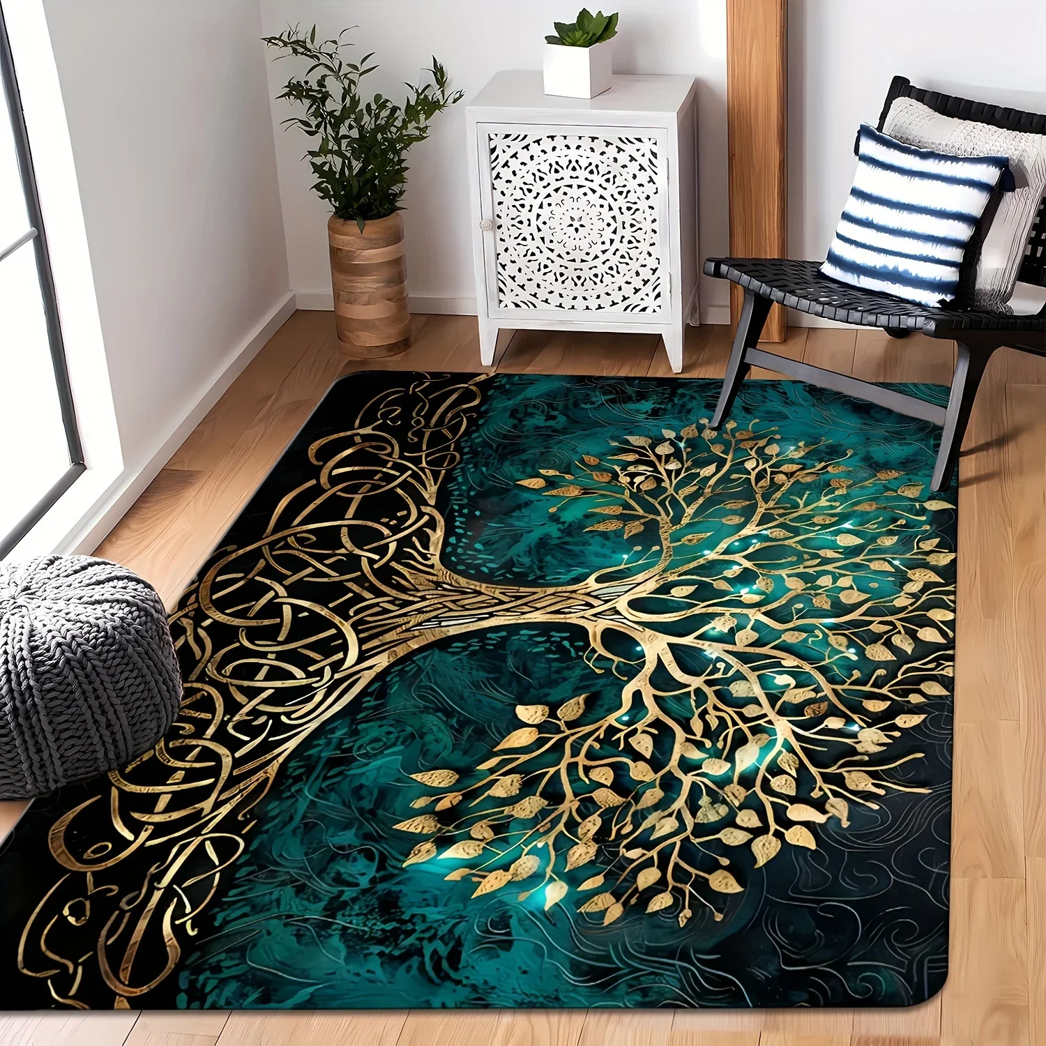 VIKAMA Premium Tree Of Life Rug Easy-Clean Design Perfect For Living Rooms, Bedrooms, And Entryways Nordic-Style Home Decor