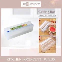 Plastic Food Wrap Dispenser with Slide Cutter Adjustable Cling Film Cutter Preservation Foil Storage Box with Suction Bottom