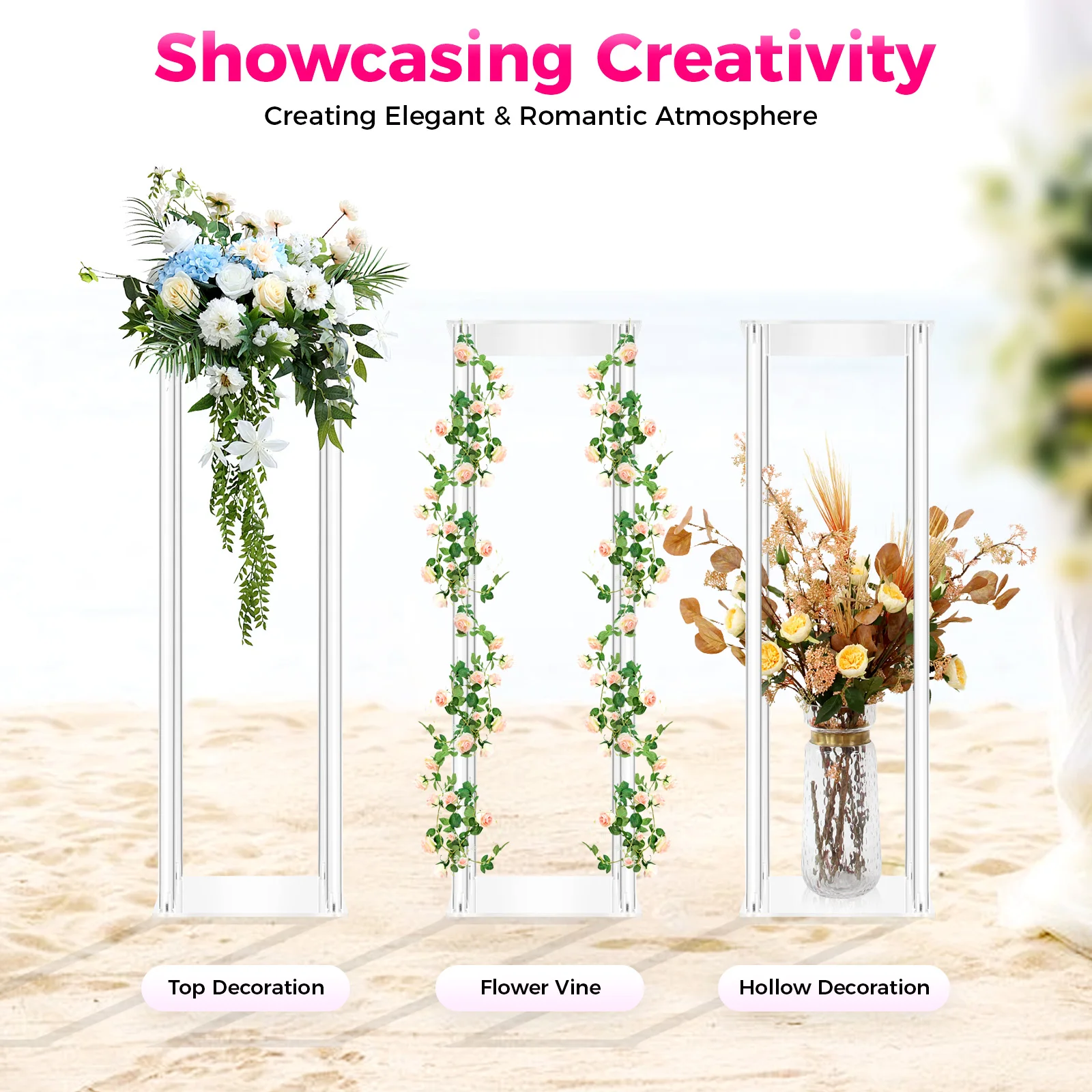 

10pcs Weddings Decoration Center Peace Column Rectangle Tall Clear Acrylic Flower Stand Centerpieces for Wedding Table