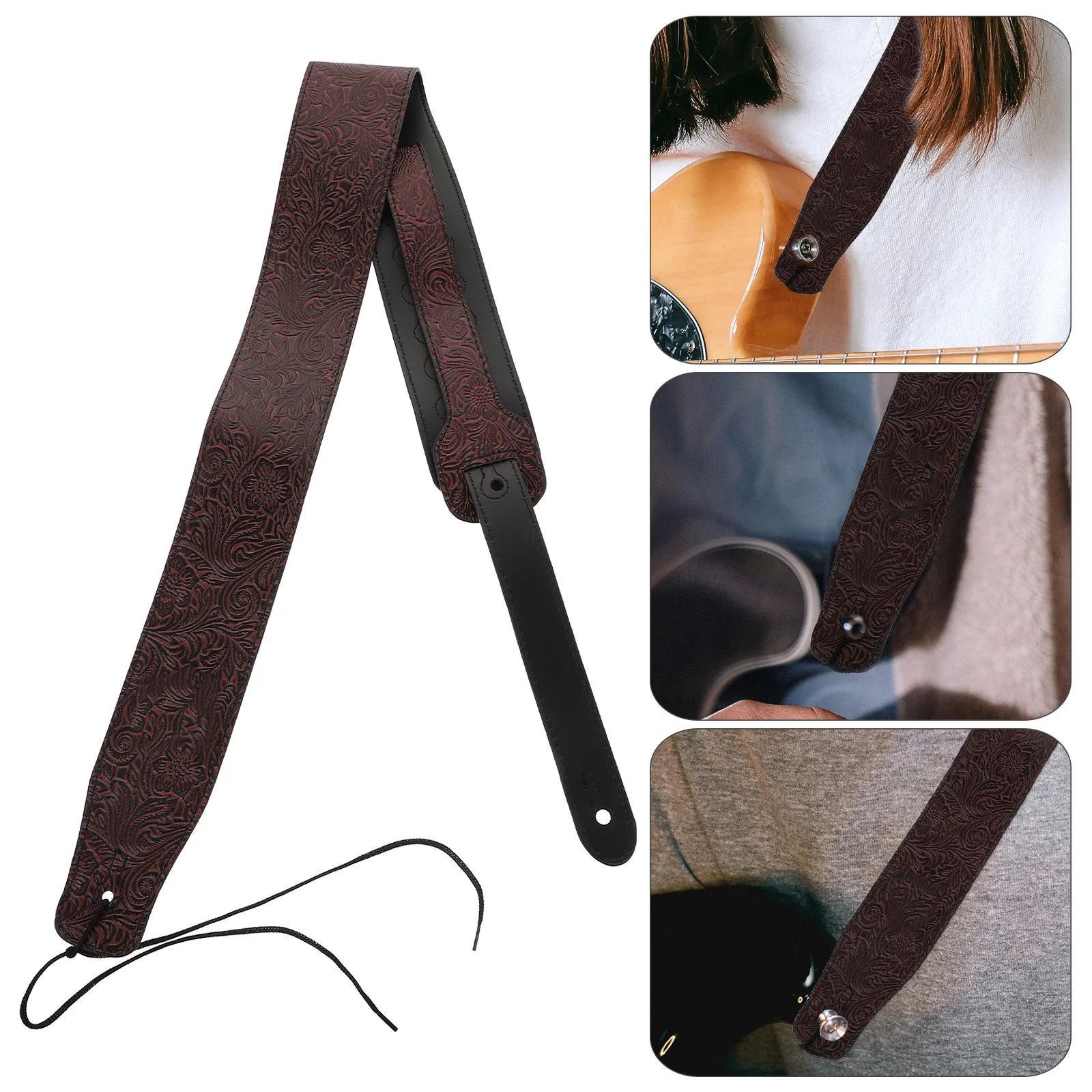 

1 Pc Dark Red PU Guitar Strap Comfortable Design Practical Instrument Strap for Musicians