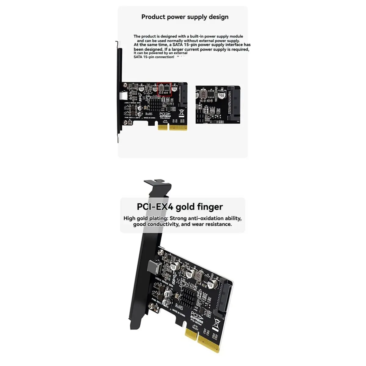 DT531 Newest USB PCIE Card Type C PCI-Express 4X to USB 3.2 Gen 2X2 (20Gbps) ASM3242 Chipset Driverless Expansion Adapter Card