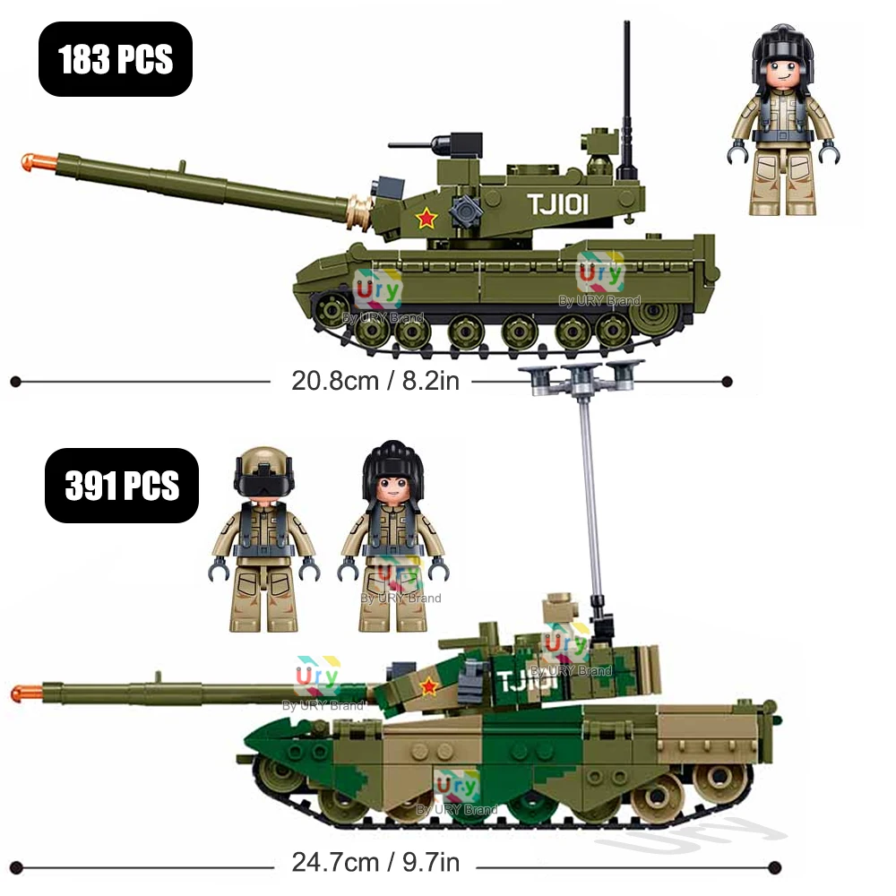 슬루반 군사 시리즈 2차 세계대전 ZTZ-99AS 주력전차 육군 녹색 차량 UAV 군인 모델 빌딩 블록 장난감 어린이 선물