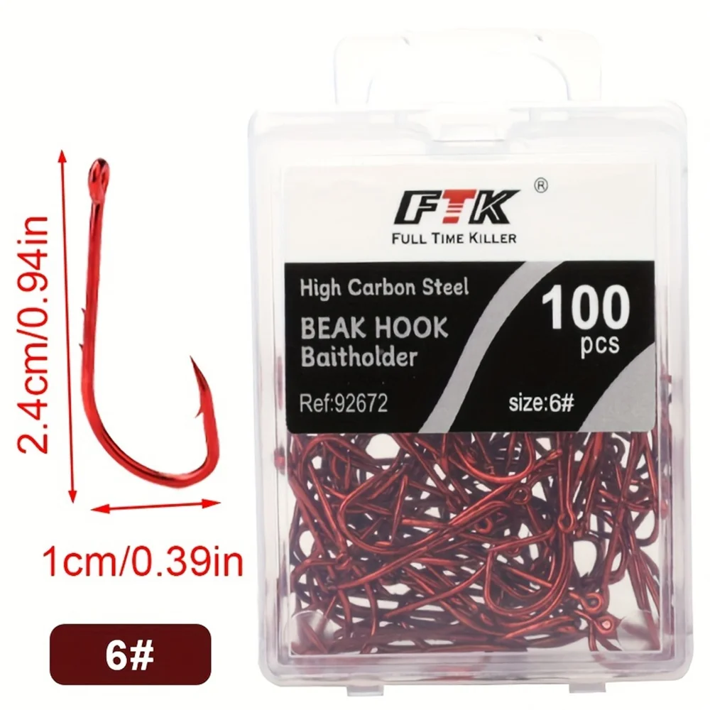 FTK Rote Angelhaken Meer Stacheldraht Angelköder Schaft Schnabel Live BaitHolder Karpfenangeln Jig Wurmhaken Zubehör Tackle