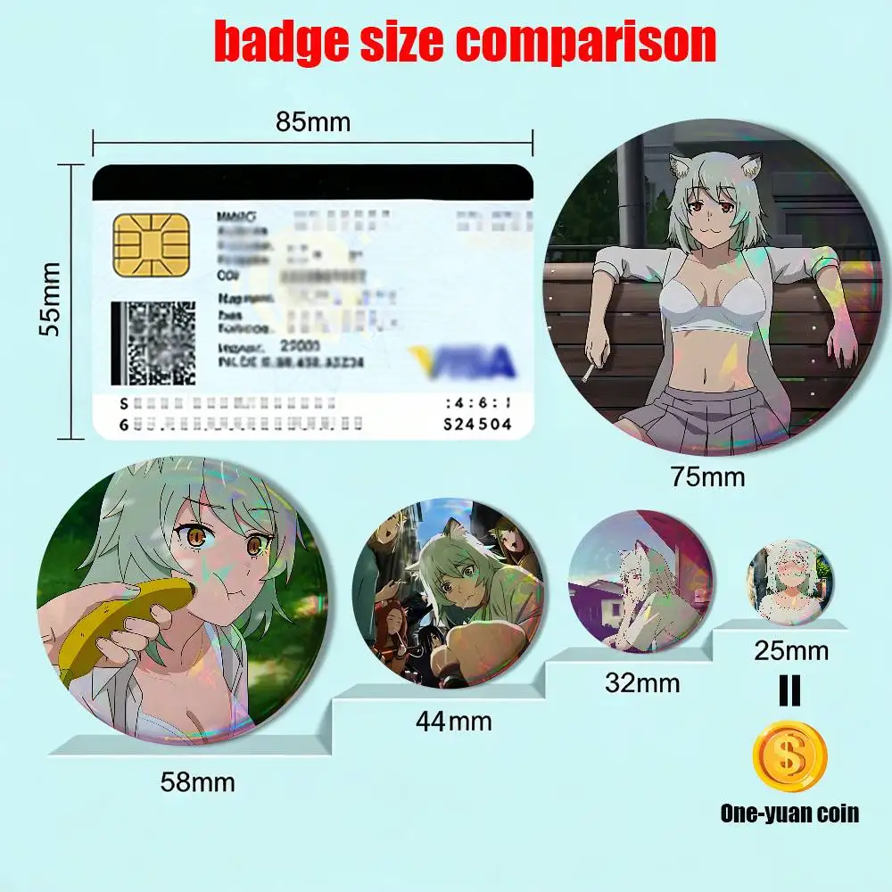 Cat eared girl Chainsmoker Cat Round Exquisite Badge Brooches Creative Pins For Clothes Hat Backpack Gift Accessories