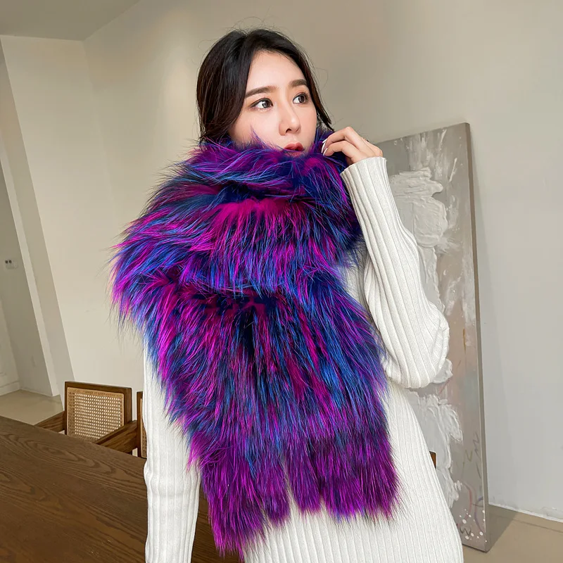 New Design Fox Fur Scarf Tassel Women Winter Warm Multicolour Knitted Fur Scarves Shawl Real Fur Muffler Long