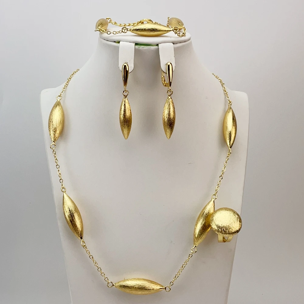 New Fashion Trendy Women Jewelry Set Brazilian Gold-Plated African Wedding Bridal Necklace Gifts FHK29810