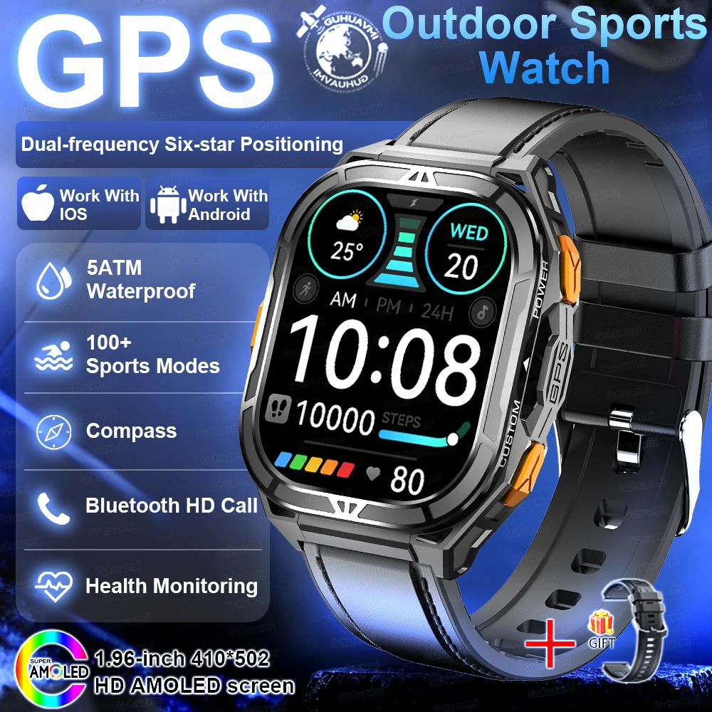 GUHUAVMI 2026New Military Outdoor Sport Smart Uhr GPS Bluetooth Anruf 10ATM Wasserdichte Navigation Tracker männer Sport Fitness Smartwatch 10