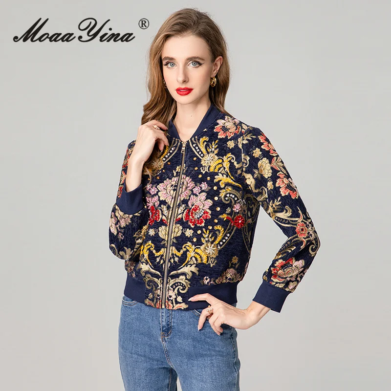 معطف نسائي لخريف 2025 من MoaaYina بياقة واقفة وأكمام طويلة مطرز من قماش الجاكار وسترة من الخرز #1