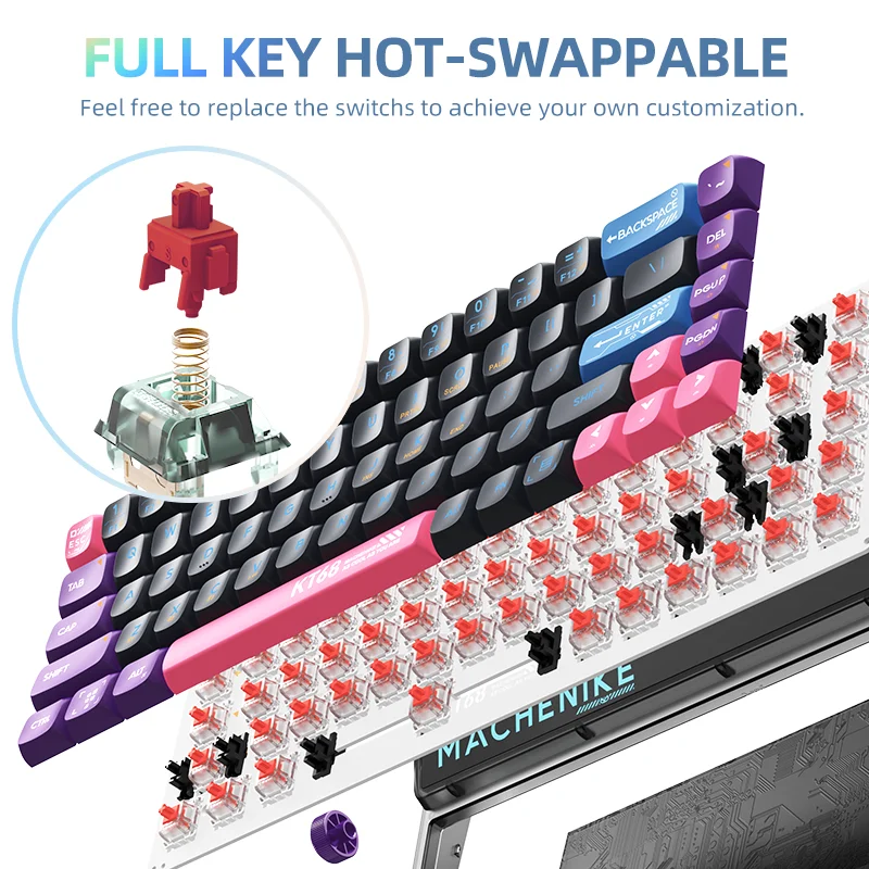 Machenike KT68 Mechanical Keyboard 68Keys RGB Hot-Swap Cherry Profile Keycaps Tri Mode Wireless Keyboard For Win/Mac/iPad