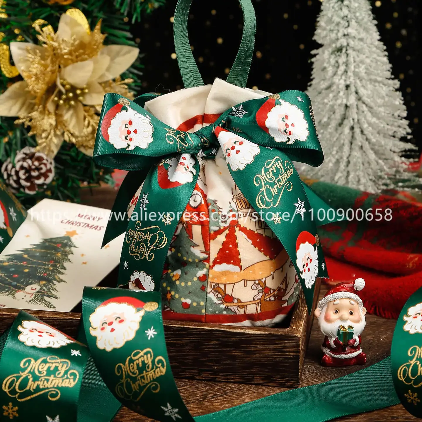 25YardX5Roll.Christmas Ribbons Cake Gift Packaging Flower Ribbons Handmade Bow Material.Christmas Claus Snowflake Elk Ribbon