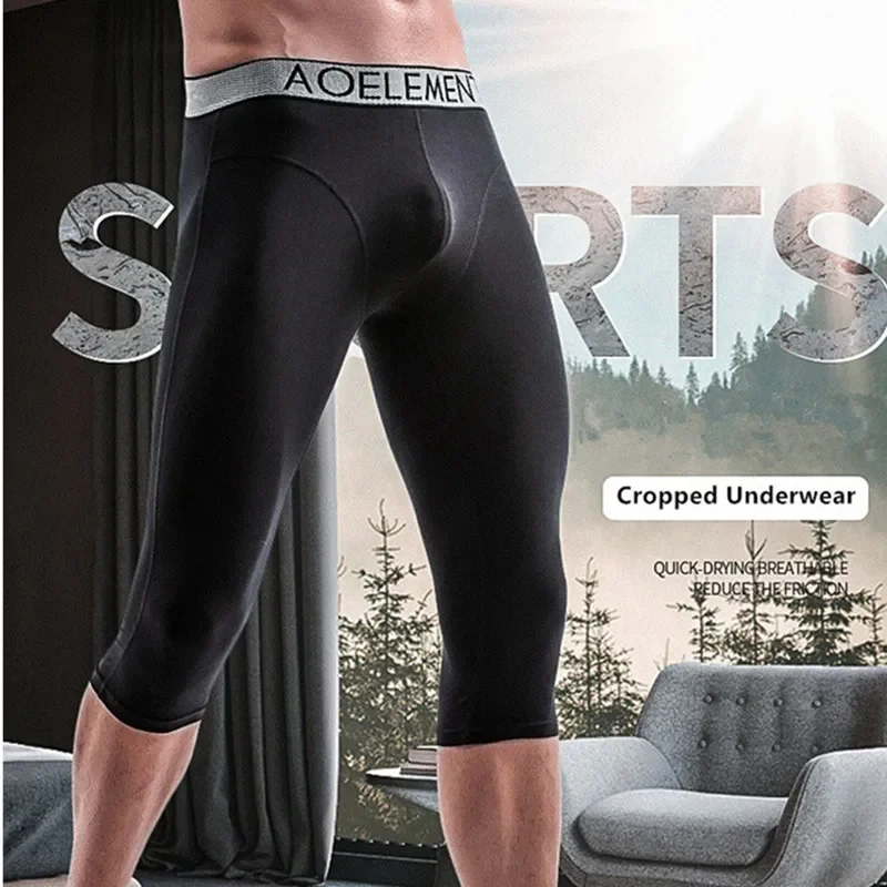 Mens Sports Boxers Long Cropped Boxershorts Extra Long Underwear Skinny Underpants Compression Fast Dry Legging Basic Pantie