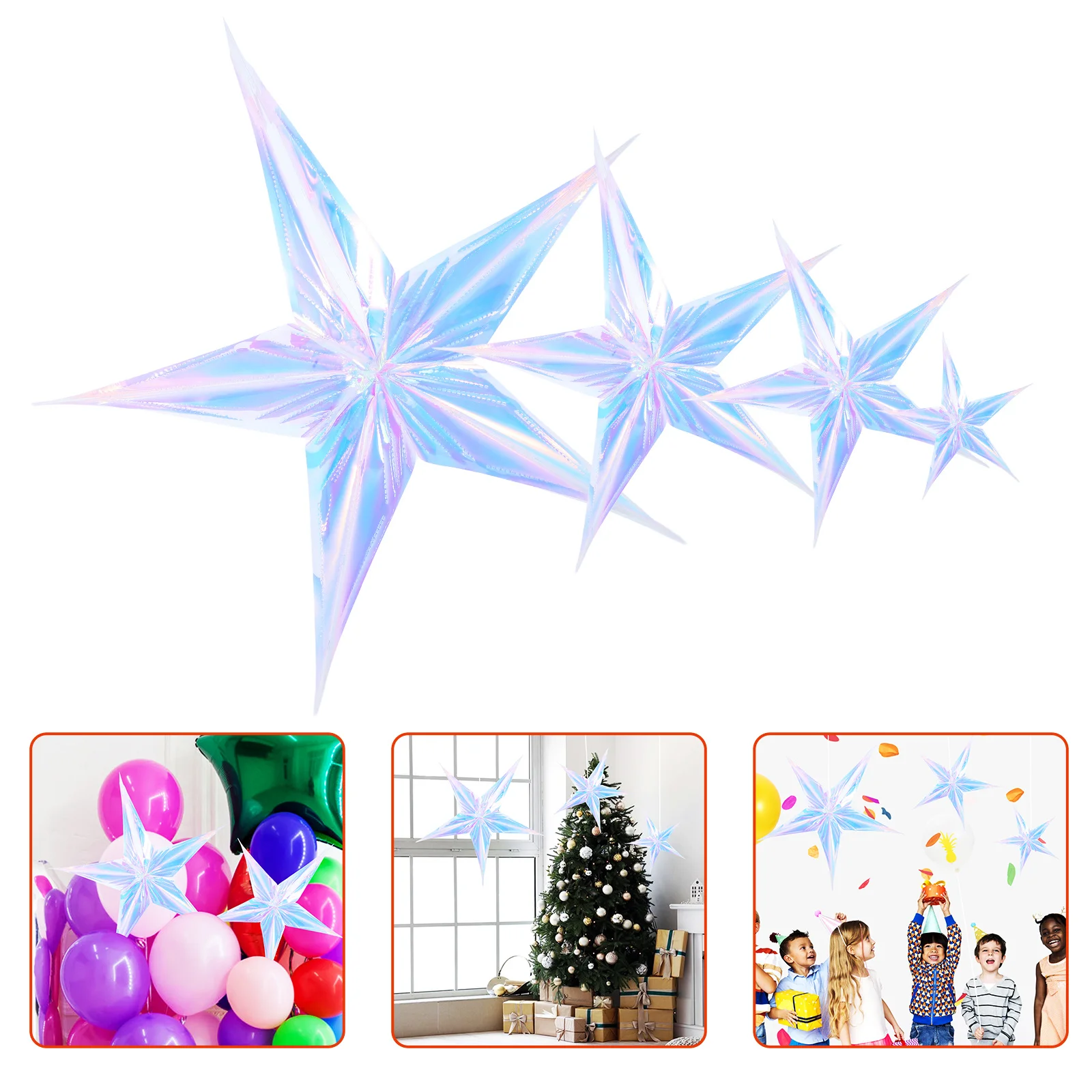 

4Pcs Christmas Tree Party Decorations Iridescent Five Pointed Star Hanging Backdrop Banner Supplies Christmas Tree Decor