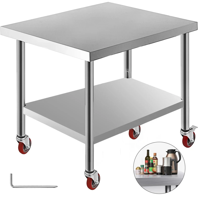 

Stainless Steel Kitchen Worktable shelves Commercial Work Bench Table with Caster Wheels for Home Restaurant Storage