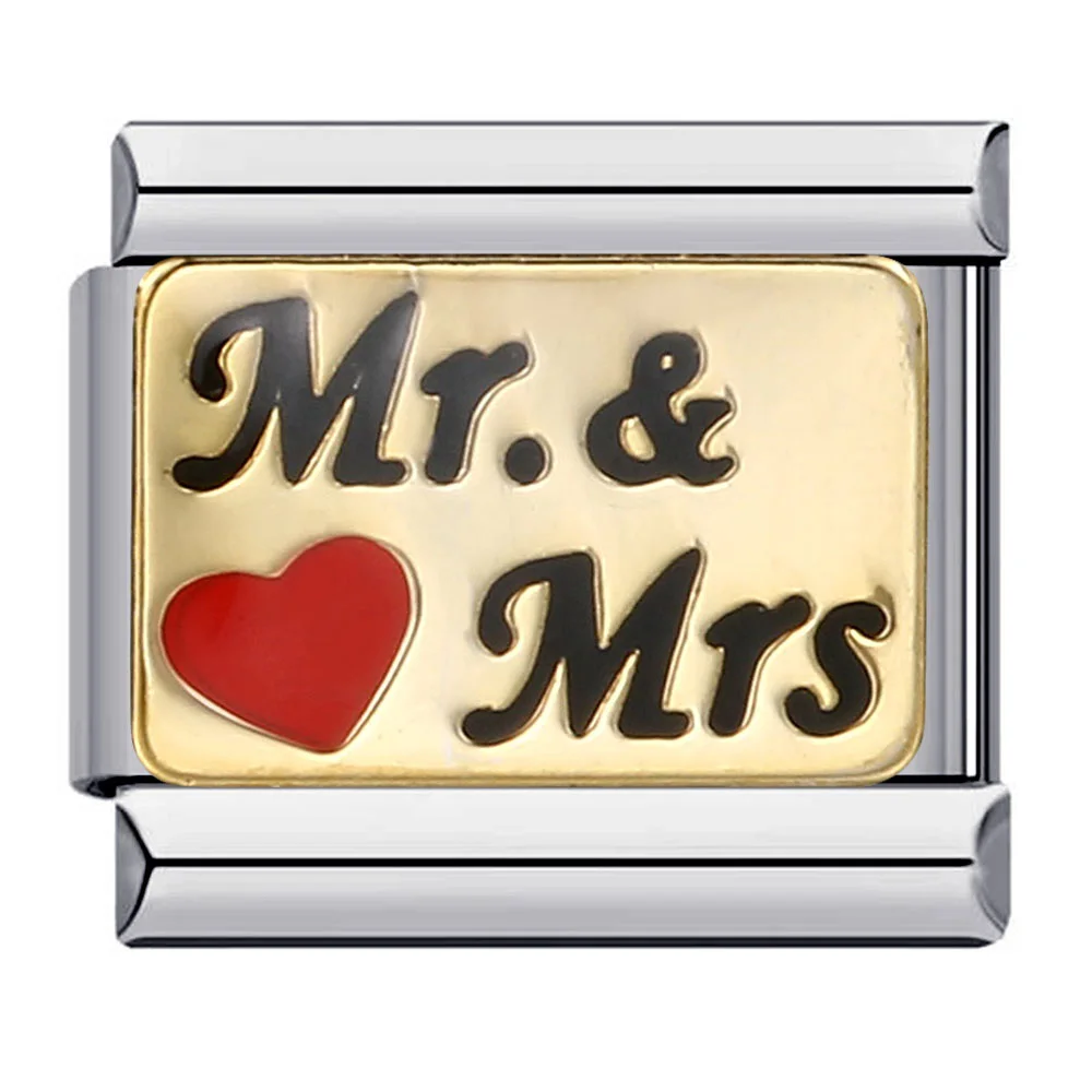Valentine\'s Day Couple Lover Married Engagement Wedding Charms Italian Links 9mm Bracelets Stainless Steel DIY Making Jewelry