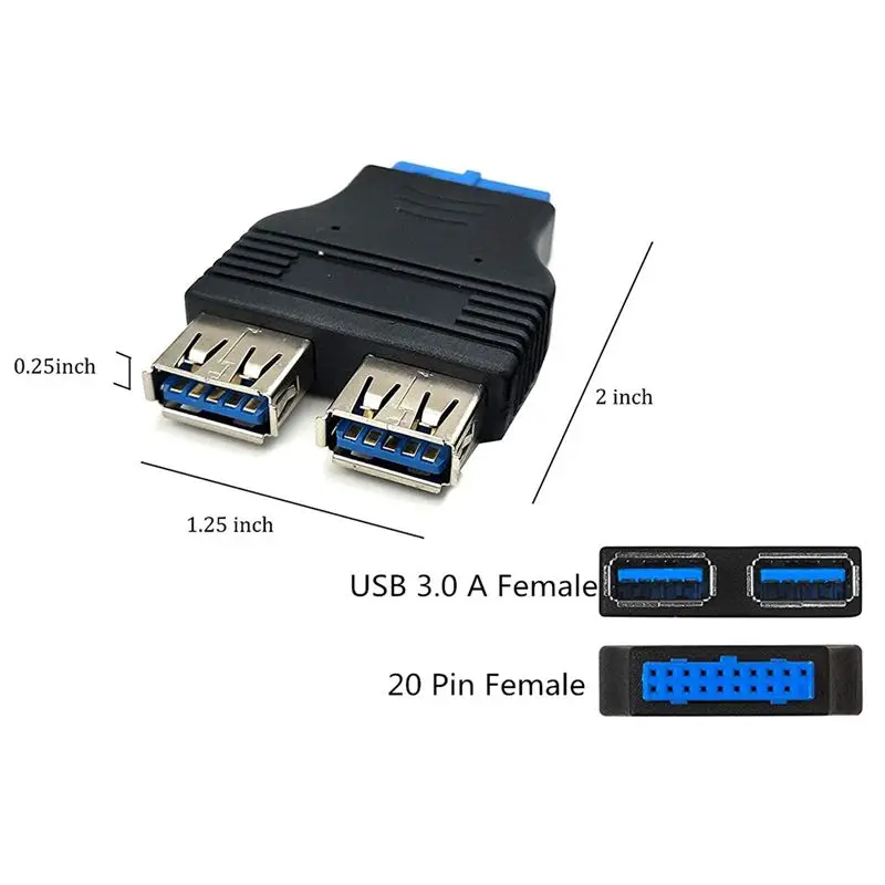 USB3.0 High-Speed Adapter, 20Pin Female To USB3.0 2 × A-Female Adapter, USB 3.0 2AF * IDE Adapter