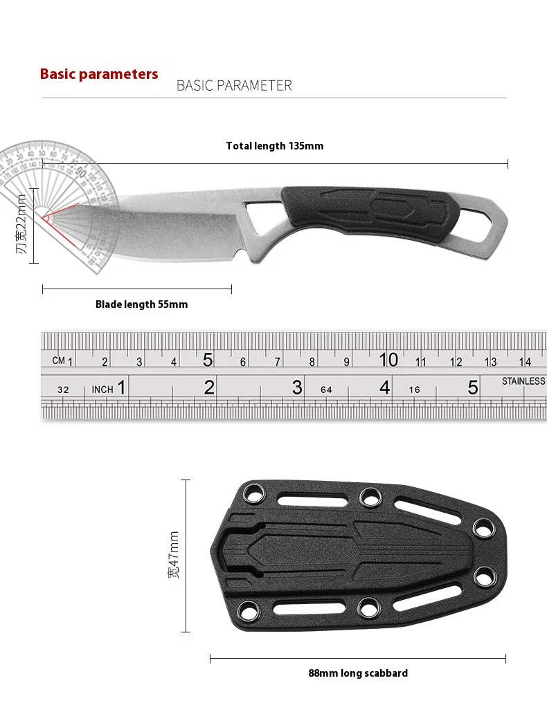 Neck Carry Outdoor Portable Cutting Tool with Sheath and Bead Chain, Multifunctional Small EDC Pocket Tool for Camping Hiking image 6