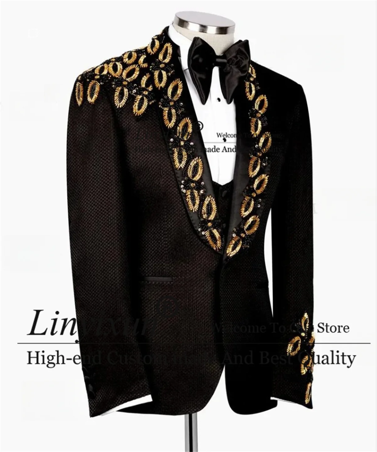 Luxury Beaded Grystals Tuxedo Glitter Men Suits 3 Pieces Sets Groom Wedding Bridegroom Prom Blazers Customized Costume Homme