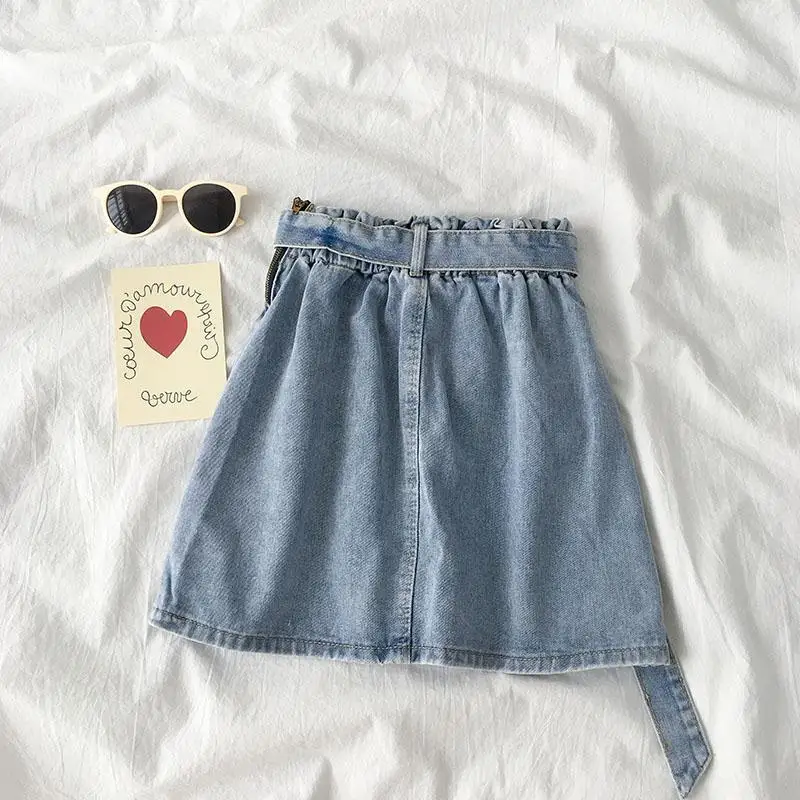 Summer Denim Mini Skirts Women New Korean Fashion Big Pockets Design Kawaii Preppy Style Girls Casual Graceful Daily All-match