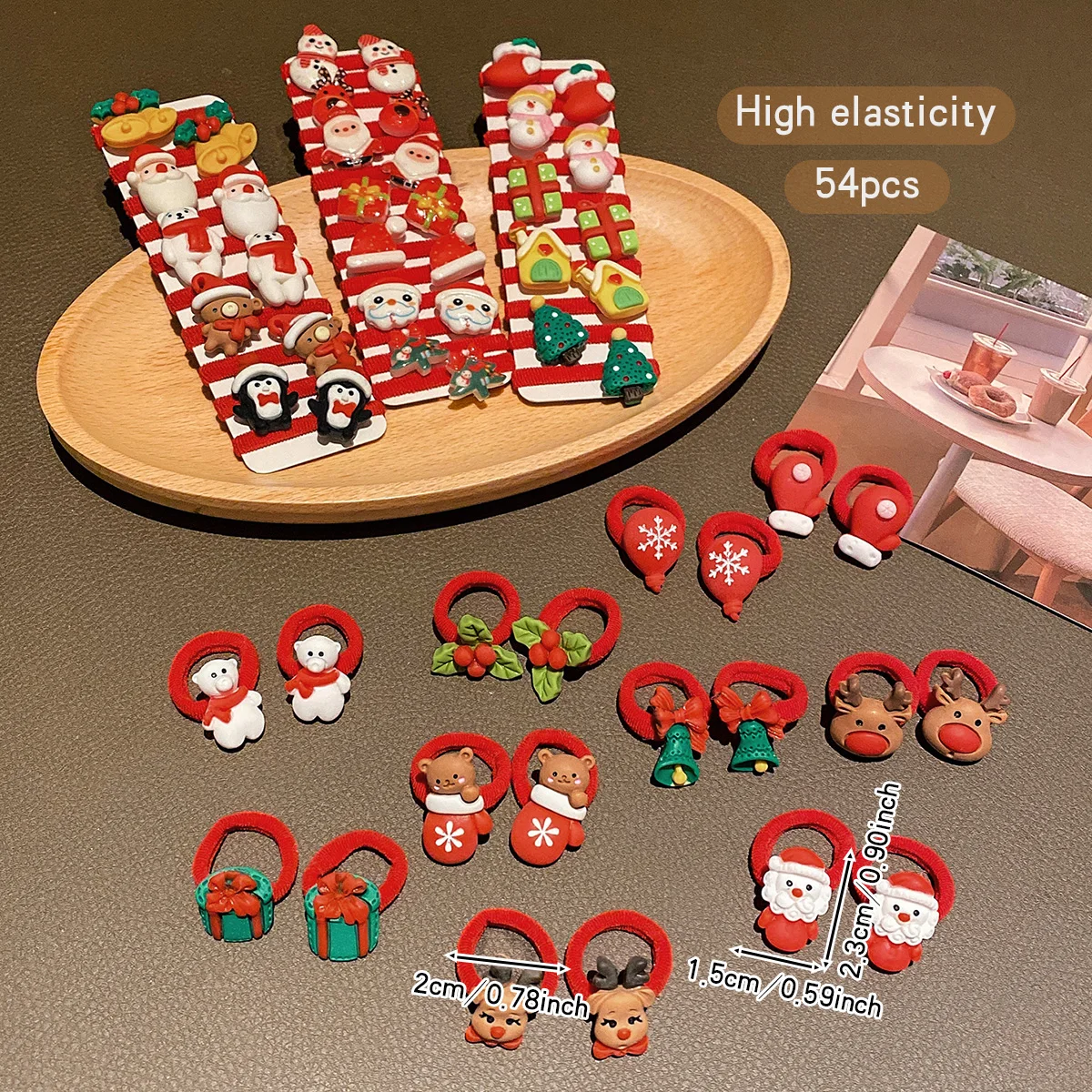 54 Christmas rubber bands, Christmas hair rings, Santa Claus, snowman, reindeer hair accessories