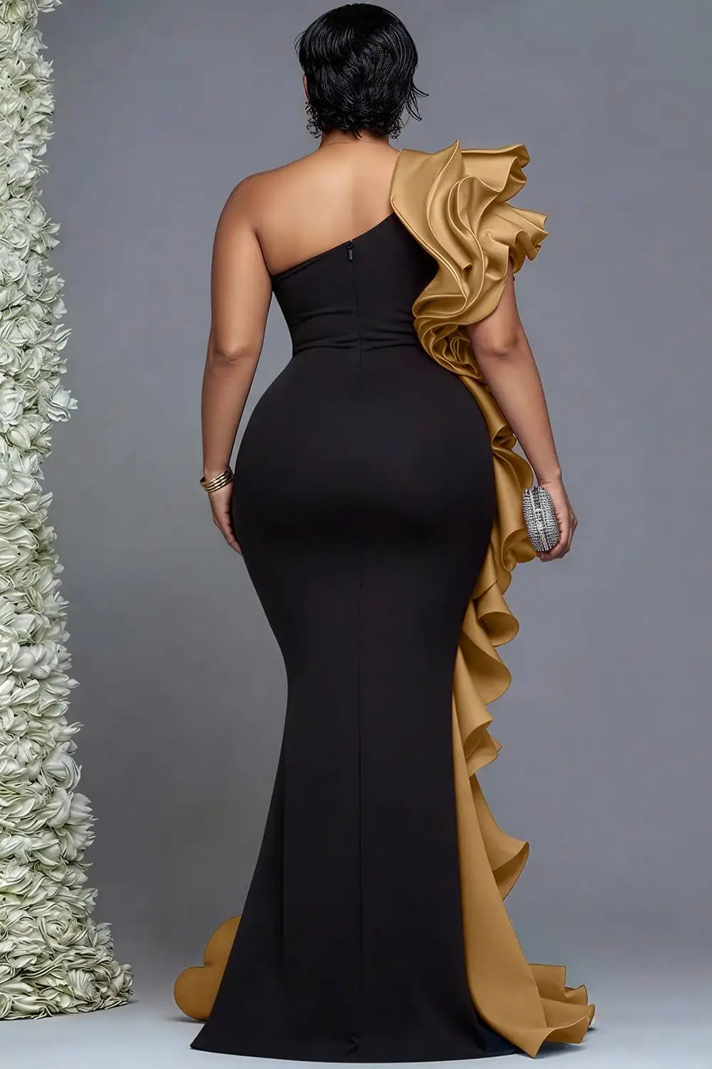 بالإضافة إلى حجم اللون الأحمر الرسمي كتف واحد كشكش فساتين ماكسي Bodycon أنيقة #6