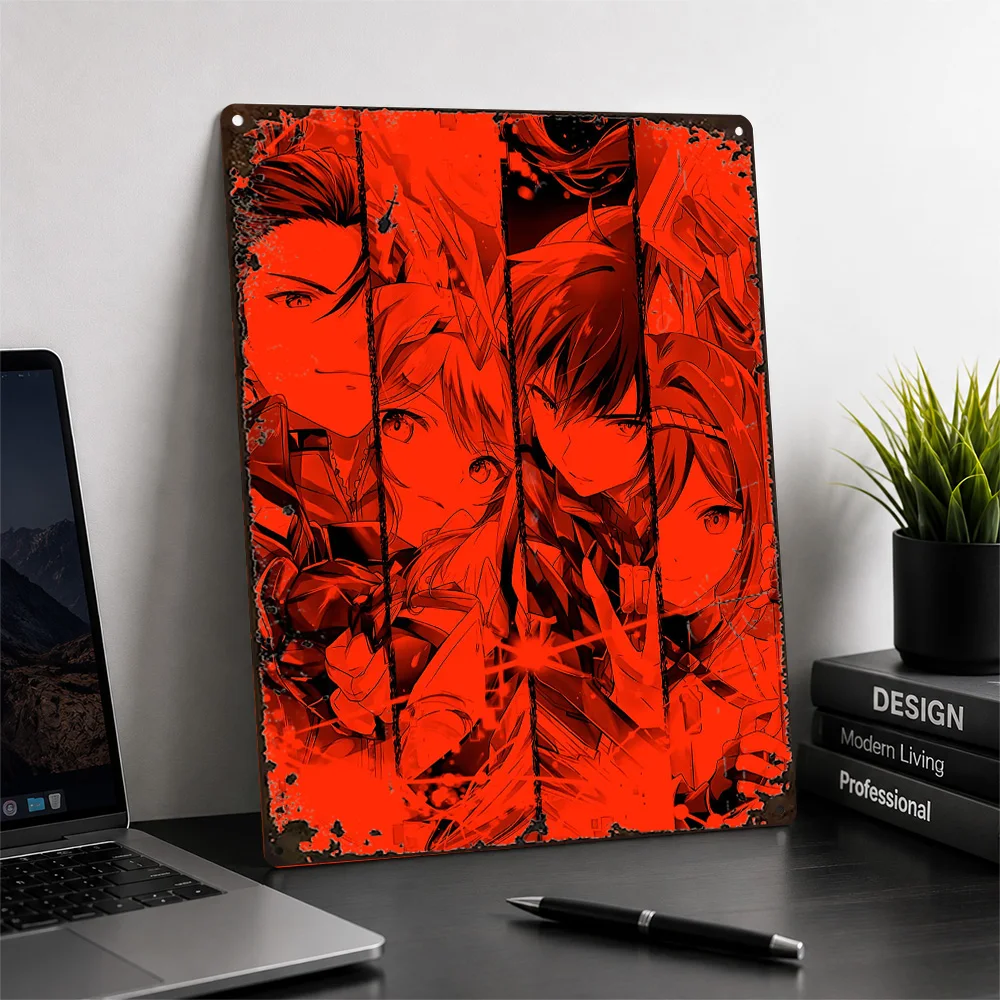 Red Character Collage Textured Metal Poster Anime Wall Art For Home Office Customized Aluminum Sign Video Game Fan Gift Idea