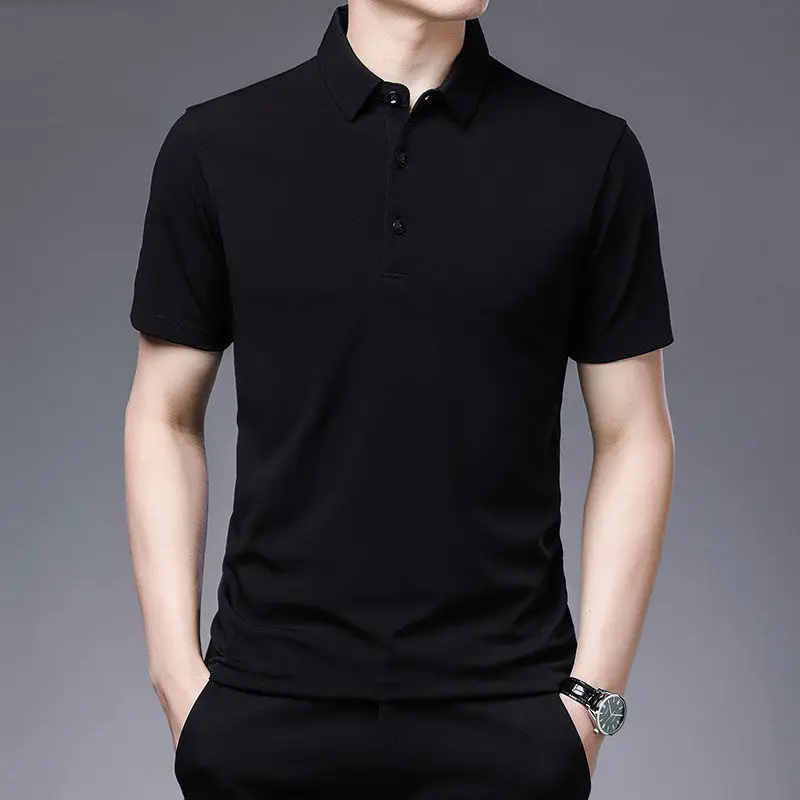 Business Casual Men Solid Short Sleeve Polo Shirts Summer Office Social Male Clothes Basic Streetwear Fashion Loose Casual Tops