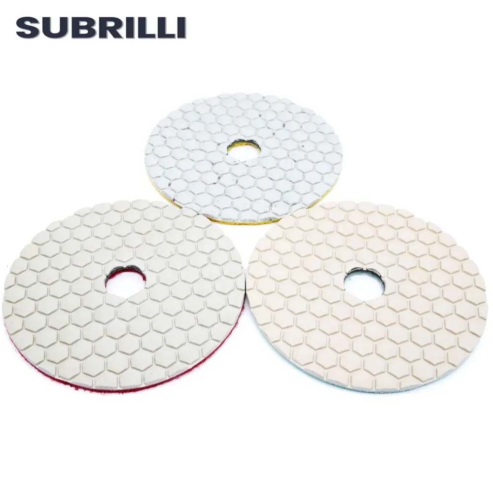 SUBRILLI-disco de lijado Flexible para piedra, granito, mármol, hormigón, 100mm, almohadilla de pulido de 3 pasos de uso en seco de 4 pulgadas