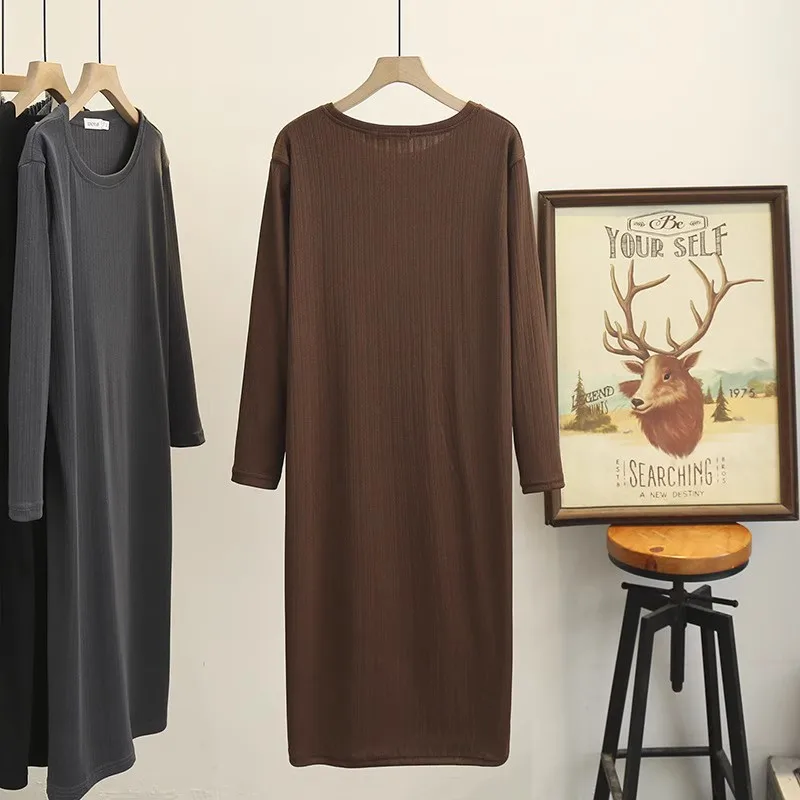 حجم كبير حجم كبير المرأة عادية كم طويل لون نقي فستان ميدي تنورة L XL XXL XXXL XXXL منتظم صالح القطن تخفيف نمط #3