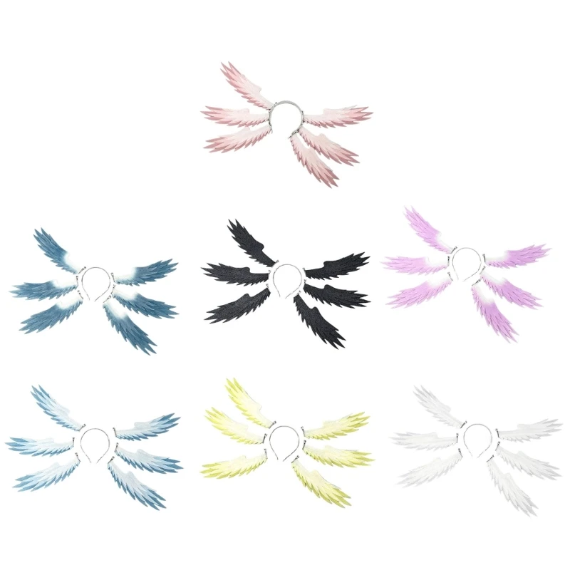 Angel Headpiece for Stage Shows with Plush Stacked Wing Design, Costume Hair Ornaments for Parties and Cosplay D0UB