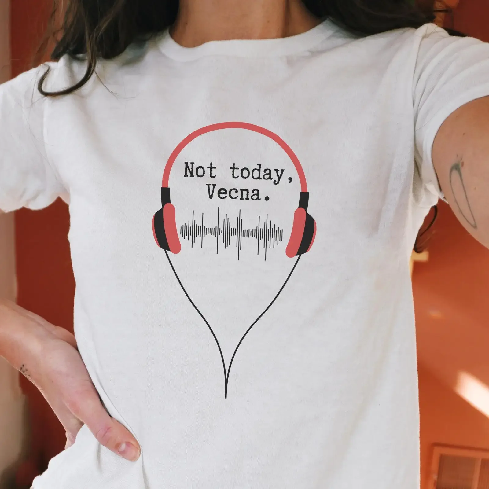 Not Today Vecna Headphones Adult Baby T Shirt 80 amp 39 s Sci fi Inspired Croptop TV Show Fan  vintage Washed Comfortable