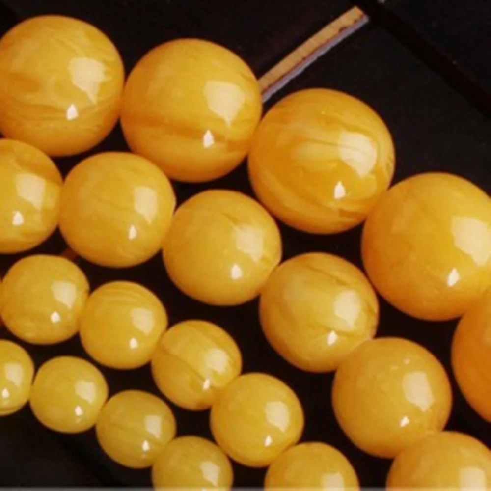 6-14mm Imitation Amber Yellow Beeswax Round Loose Beads for Jewelry Making DIY Bracelets Necklace Earring Gift Accessories