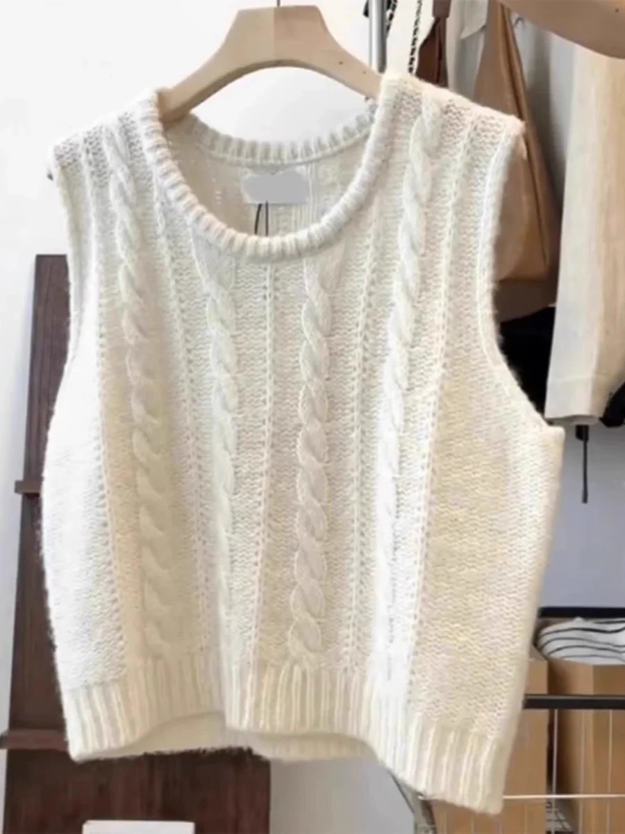 

Knitted Sweater Vest Women's Autumn Winter Sleeveless Layering round Neck Overhead Style Comfortable Breathable Fashion Top