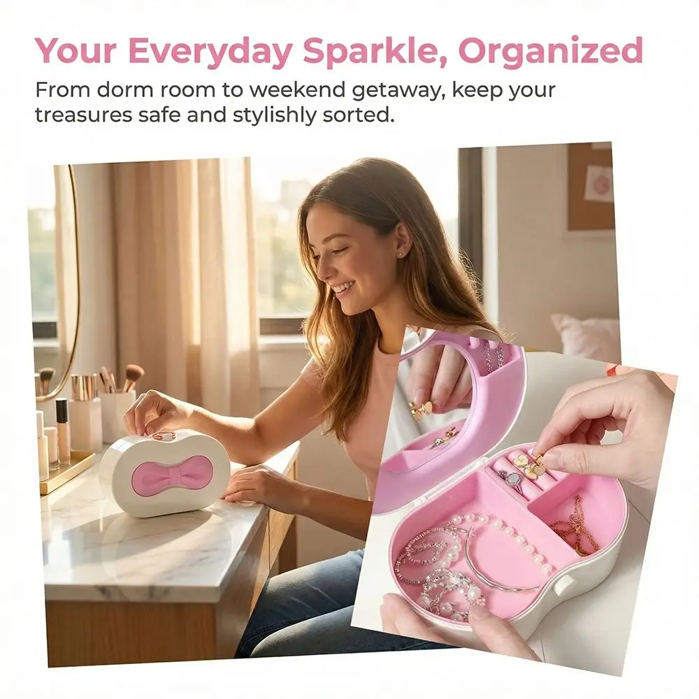 Compartment Jewelry Stand Holder with Lid Display Tray Desktop Storage Box Dust-proof with Mirror Rotating Plastic Stand
