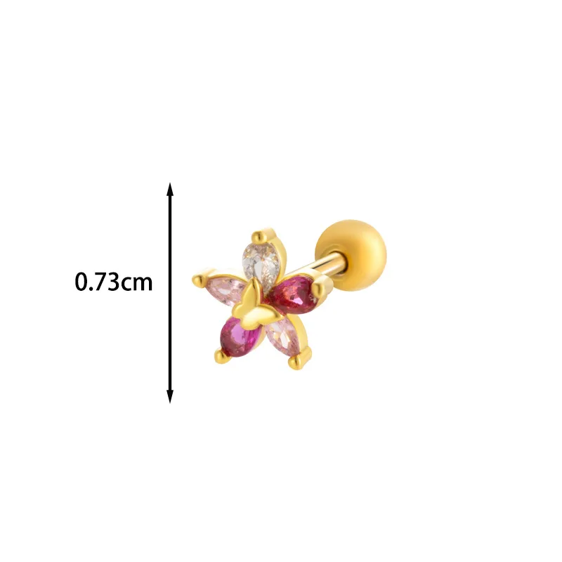 1PC Colorful Cubic Zirconia Flower Bowknot Helix Stud Earrings Screw Back Stainless Steel Ear Cartilage Earring Piercing Jewelry