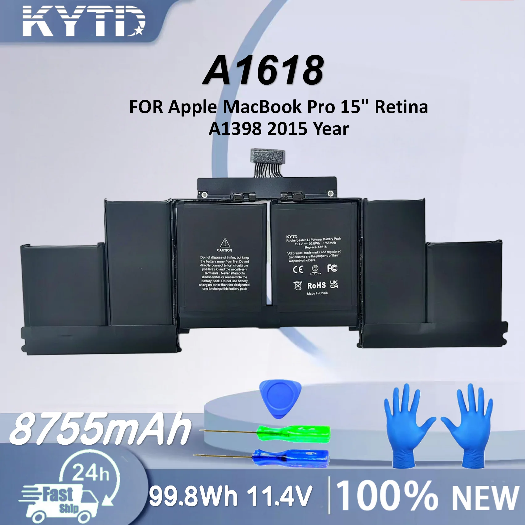 

KYTD 11.4V 99.8Wh A1618 Battery For Apple MacBook Pro 15" Retina A1398 2015 Year 020-00079 MJLQ2LL/A MJLT2LL/A With Tools