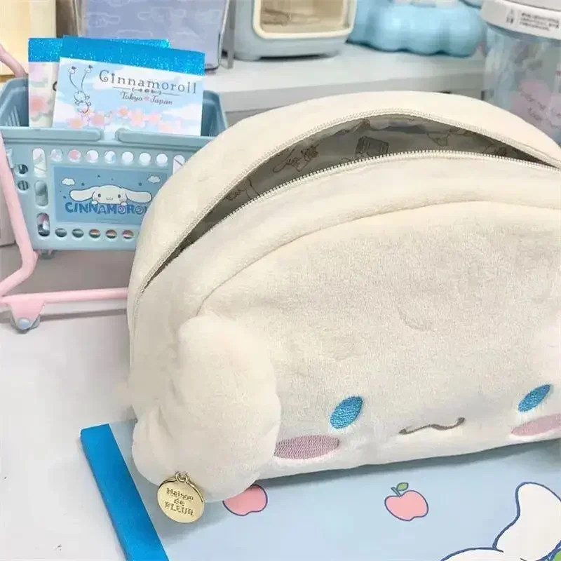 Cute Sanrio Cinnamoroll Pencil Case Anime Cartoon Kawaii Plush Cosmetic Bag Fashion School Supplies Girl&Child Holiday Gifts